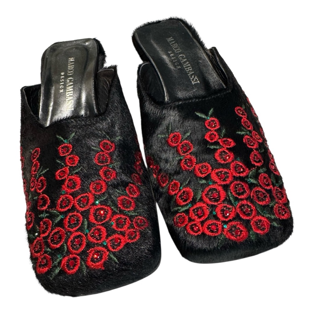 MARCO GAMBASSI black fur-like mules, size 38